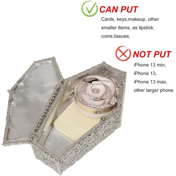 ⚡Women's Halloween Silver Cool Skull Evening Coffin Shaped Cross Rhinestone Bag - Picture 5 of 6